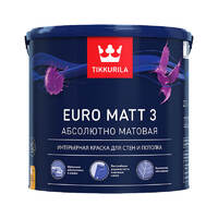 TIKKURILA EURO MATT 3 краска интерьерная для стен и потолков, абсолютно матовая, база C (0,9л)